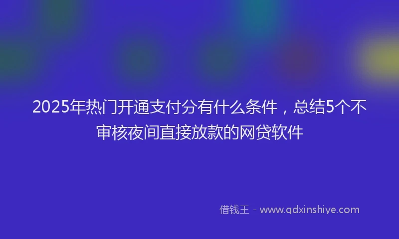 2025年热门开通支付分有什么条件，总结5个不审核夜间直接放款的网贷软件
