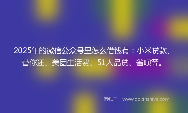 2025年的微信公众号里怎么借钱有：小米贷款、替你还、美团生活费、51人品贷、省呗等。
