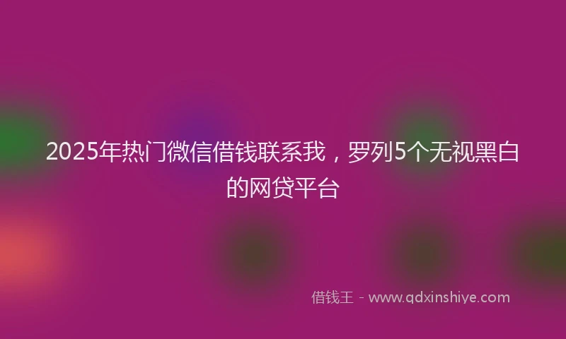 2025年热门微信借钱联系我，罗列5个无视黑白的网贷平台