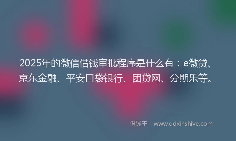 2025年的微信借钱审批程序是什么有：e微贷、京东金融、平安口袋银行、团贷网、分期乐等。