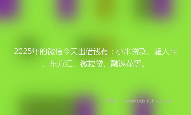 2025年的微信今天出借钱有：小米贷款、超人卡、东方汇、微粒贷、融逸花等。