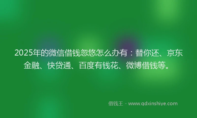 2025年的微信借钱忽悠怎么办有：替你还、京东金融、快贷通、百度有钱花、微博借钱等。