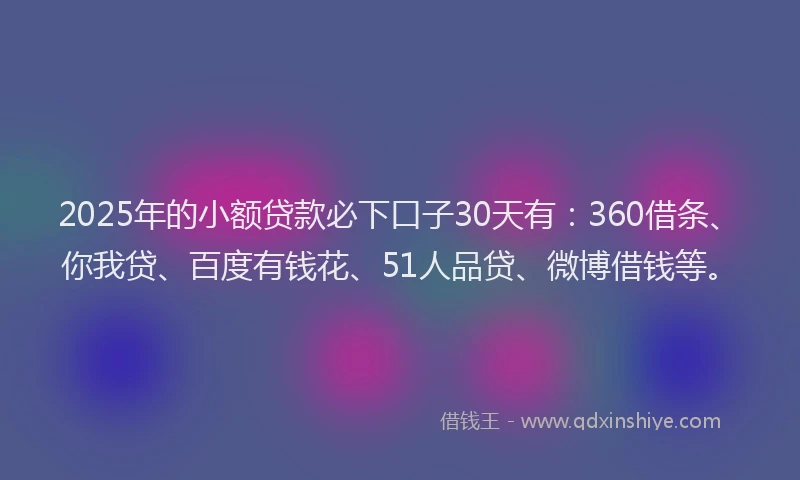 2025年的小额贷款必下口子30天有：360借条、你我贷、百度有钱花、51人品贷、微博借钱等。