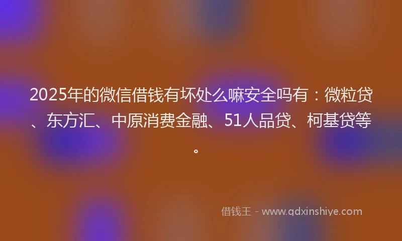 2025年的微信借钱有坏处么嘛安全吗有：微粒贷、东方汇、中原消费金融、51人品贷、柯基贷等。