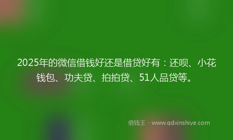 2025年的微信借钱好还是借贷好有：还呗、小花钱包、功夫贷、拍拍贷、51人品贷等。