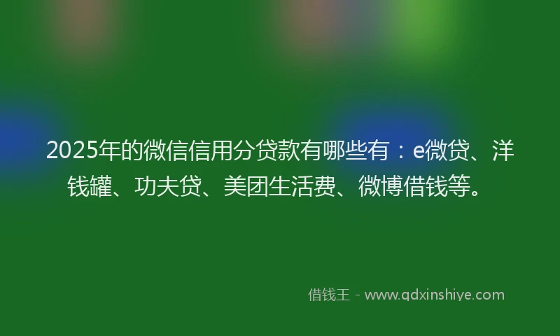 2025年的微信信用分贷款有哪些有：e微贷、洋钱罐、功夫贷、美团生活费、微博借钱等。
