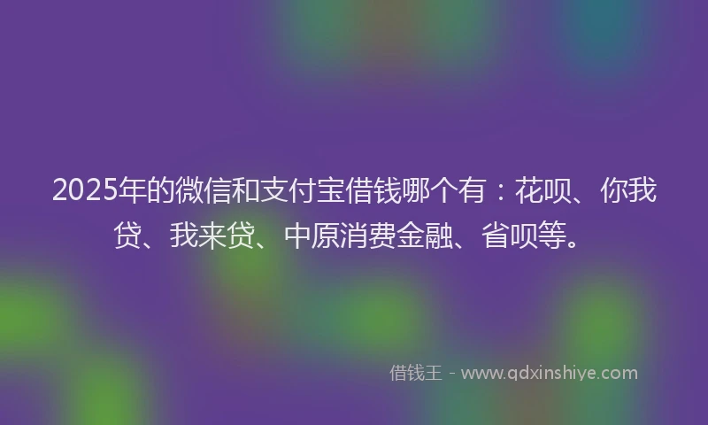 2025年的微信和支付宝借钱哪个有：花呗、你我贷、我来贷、中原消费金融、省呗等。