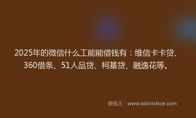 2025年的微信什么工能能借钱有：维信卡卡贷、360借条、51人品贷、柯基贷、融逸花等。