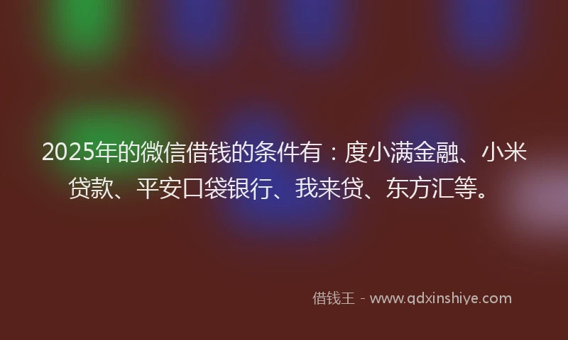 2025年的微信借钱的条件有：度小满金融、小米贷款、平安口袋银行、我来贷、东方汇等。