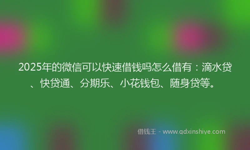 2025年的微信可以快速借钱吗怎么借有：滴水贷、快贷通、分期乐、小花钱包、随身贷等。