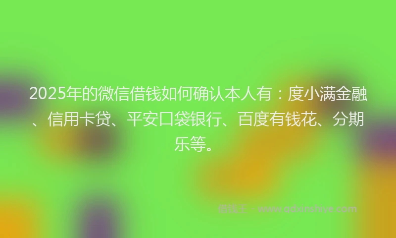 2025年的微信借钱如何确认本人有：度小满金融、信用卡贷、平安口袋银行、百度有钱花、分期乐等。
