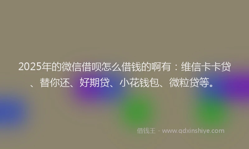 2025年的微信借呗怎么借钱的啊有：维信卡卡贷、替你还、好期贷、小花钱包、微粒贷等。