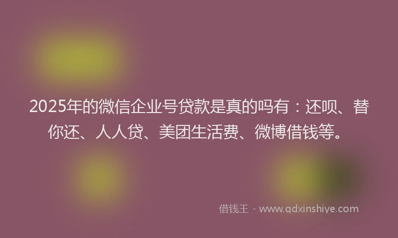 2025年的微信企业号贷款是真的吗有：还呗、替你还、人人贷、美团生活费、微博借钱等。