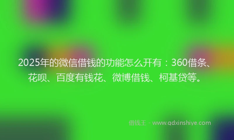 2025年的微信借钱的功能怎么开有：360借条、花呗、百度有钱花、微博借钱、柯基贷等。