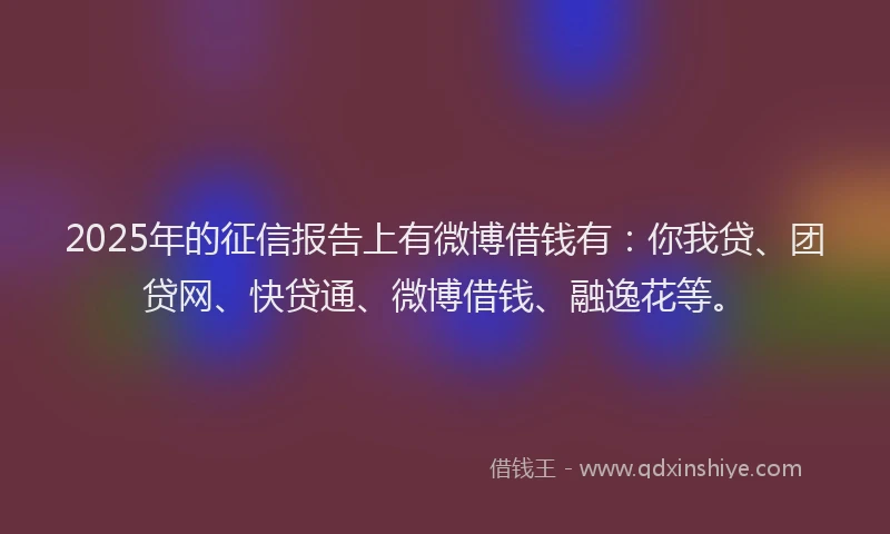 2025年的征信报告上有微博借钱有：你我贷、团贷网、快贷通、微博借钱、融逸花等。