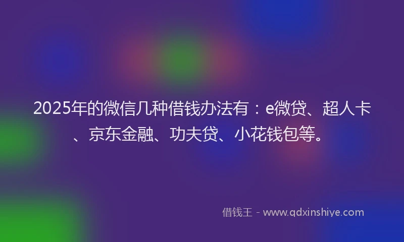 2025年的微信几种借钱办法有：e微贷、超人卡、京东金融、功夫贷、小花钱包等。