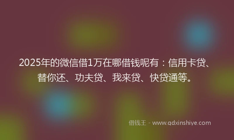 2025年的微信借1万在哪借钱呢有：信用卡贷、替你还、功夫贷、我来贷、快贷通等。