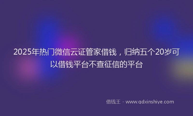 2025年热门微信云证管家借钱，归纳五个20岁可以借钱平台不查征信的平台
