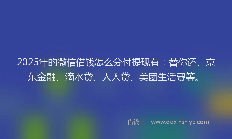2025年的微信借钱怎么分付提现有：替你还、京东金融、滴水贷、人人贷、美团生活费等。