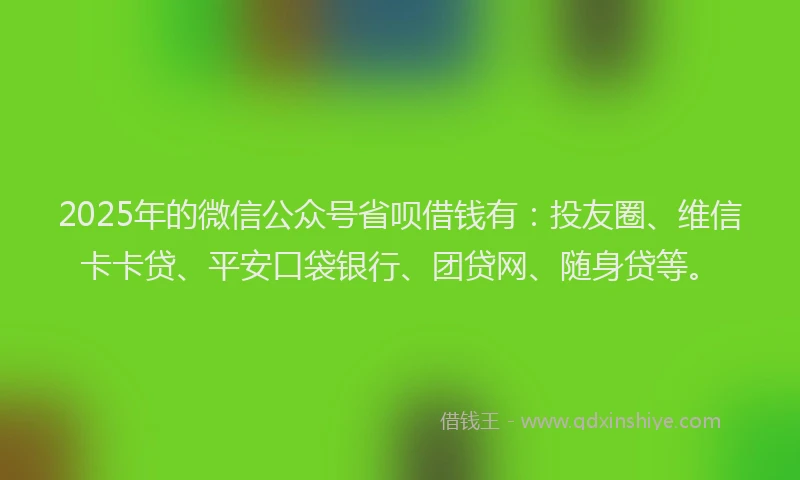 2025年的微信公众号省呗借钱有：投友圈、维信卡卡贷、平安口袋银行、团贷网、随身贷等。