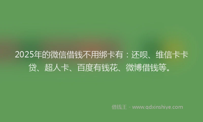 2025年的微信借钱不用绑卡有：还呗、维信卡卡贷、超人卡、百度有钱花、微博借钱等。