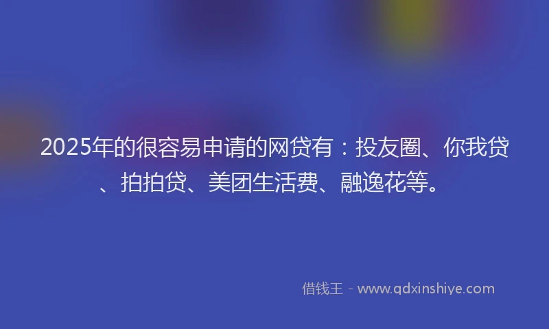 2025年的很容易申请的网贷有：投友圈、你我贷、拍拍贷、美团生活费、融逸花等。