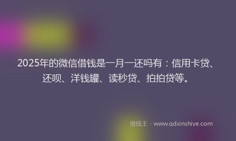 2025年的微信借钱是一月一还吗有：信用卡贷、还呗、洋钱罐、读秒贷、拍拍贷等。