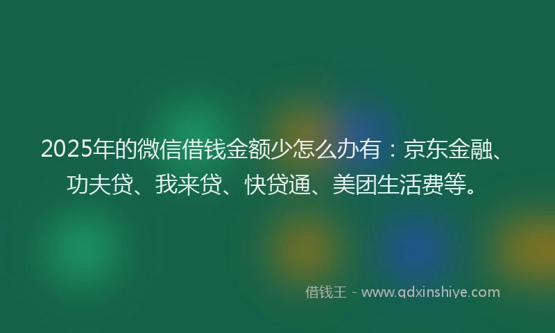 2025年的微信借钱金额少怎么办有：京东金融、功夫贷、我来贷、快贷通、美团生活费等。