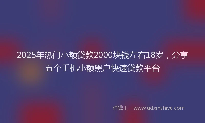 2025年热门小额贷款2000块钱左右18岁，分享五个手机小额黑户快速贷款平台