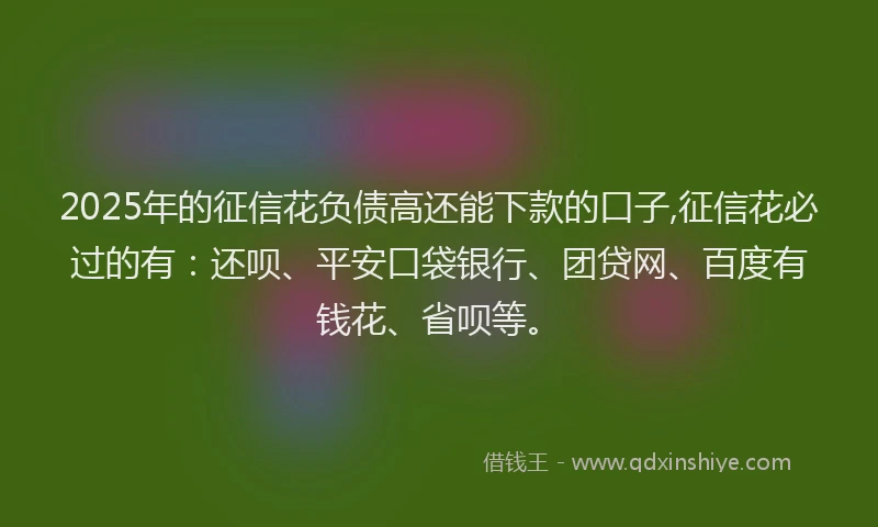 2025年的征信花负债高还能下款的口子,征信花必过的有：还呗、平安口袋银行、团贷网、百度有钱花、省呗等。