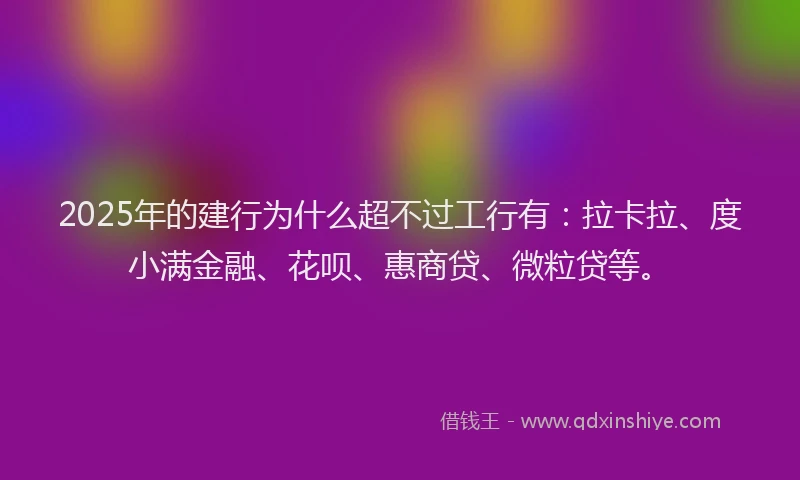 2025年的建行为什么超不过工行有：拉卡拉、度小满金融、花呗、惠商贷、微粒贷等。
