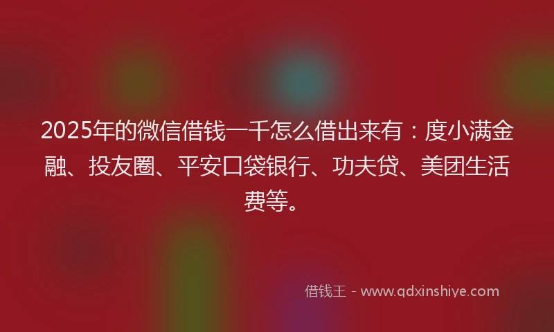 2025年的微信借钱一千怎么借出来有：度小满金融、投友圈、平安口袋银行、功夫贷、美团生活费等。