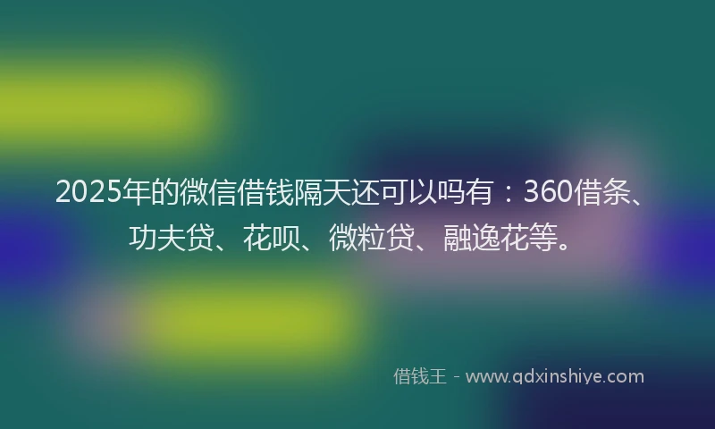 2025年的微信借钱隔天还可以吗有：360借条、功夫贷、花呗、微粒贷、融逸花等。