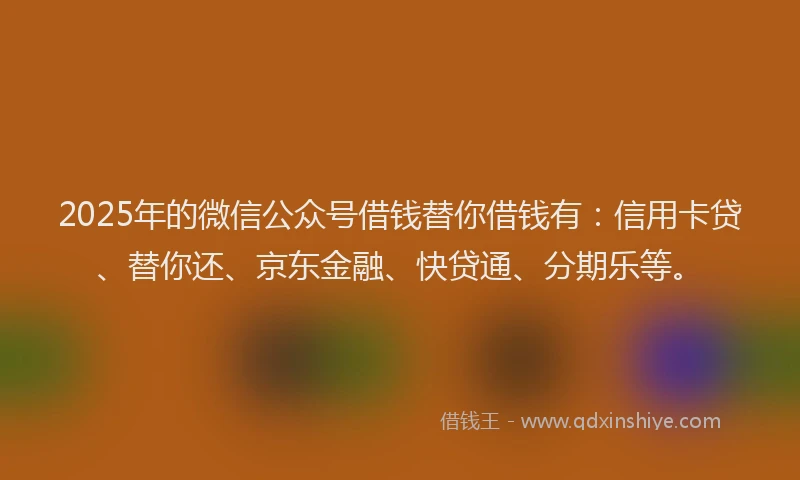2025年的微信公众号借钱替你借钱有：信用卡贷、替你还、京东金融、快贷通、分期乐等。