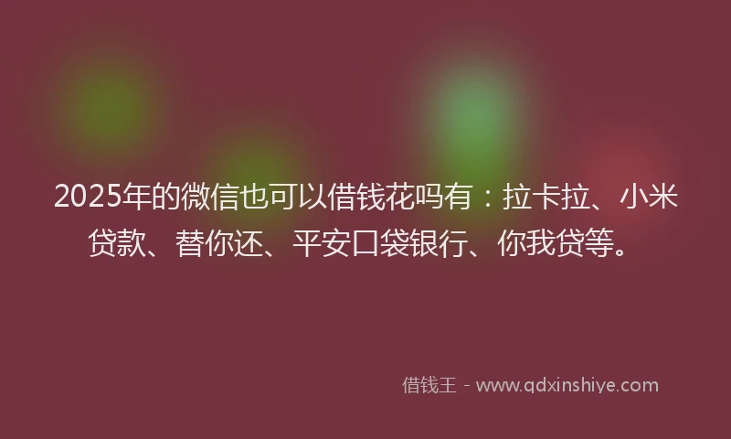 2025年的微信也可以借钱花吗有：拉卡拉、小米贷款、替你还、平安口袋银行、你我贷等。