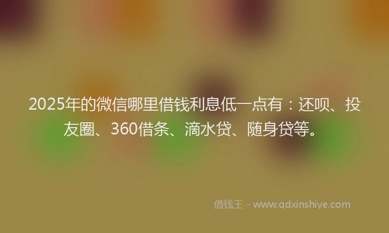 2025年的微信哪里借钱利息低一点有：还呗、投友圈、360借条、滴水贷、随身贷等。