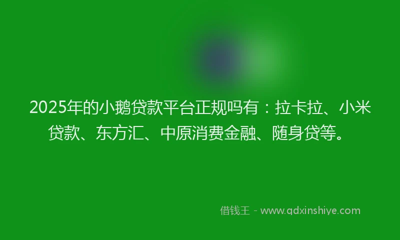 2025年的小鹅贷款平台正规吗有：拉卡拉、小米贷款、东方汇、中原消费金融、随身贷等。