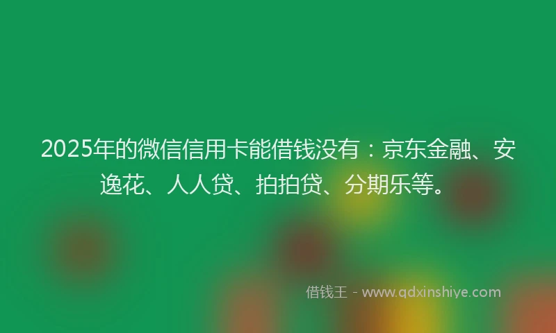 2025年的微信信用卡能借钱没有：京东金融、安逸花、人人贷、拍拍贷、分期乐等。