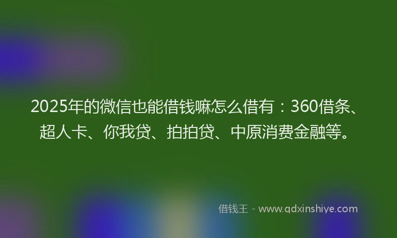 2025年的微信也能借钱嘛怎么借有：360借条、超人卡、你我贷、拍拍贷、中原消费金融等。