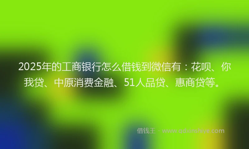 2025年的工商银行怎么借钱到微信有：花呗、你我贷、中原消费金融、51人品贷、惠商贷等。
