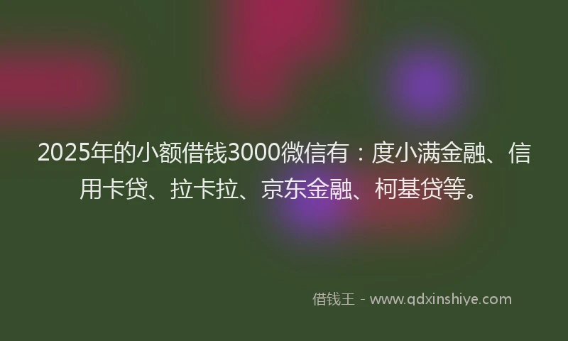 2025年的小额借钱3000微信有：度小满金融、信用卡贷、拉卡拉、京东金融、柯基贷等。