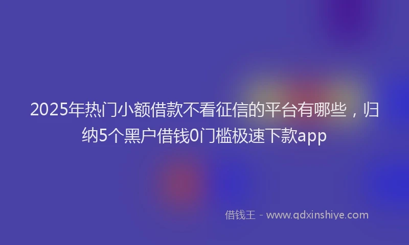 2025年热门小额借款不看征信的平台有哪些，归纳5个黑户借钱0门槛极速下款app