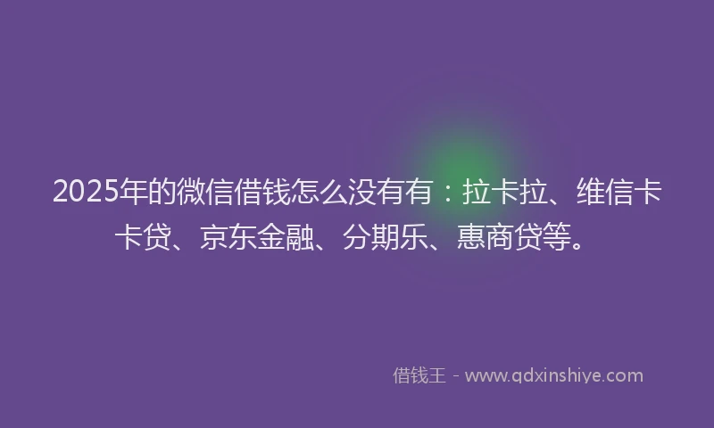 2025年的微信借钱怎么没有有：拉卡拉、维信卡卡贷、京东金融、分期乐、惠商贷等。