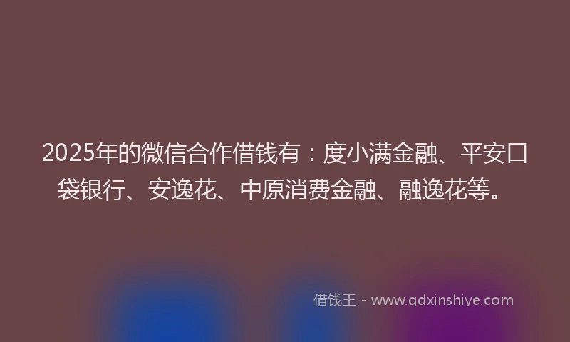 2025年的微信合作借钱有：度小满金融、平安口袋银行、安逸花、中原消费金融、融逸花等。