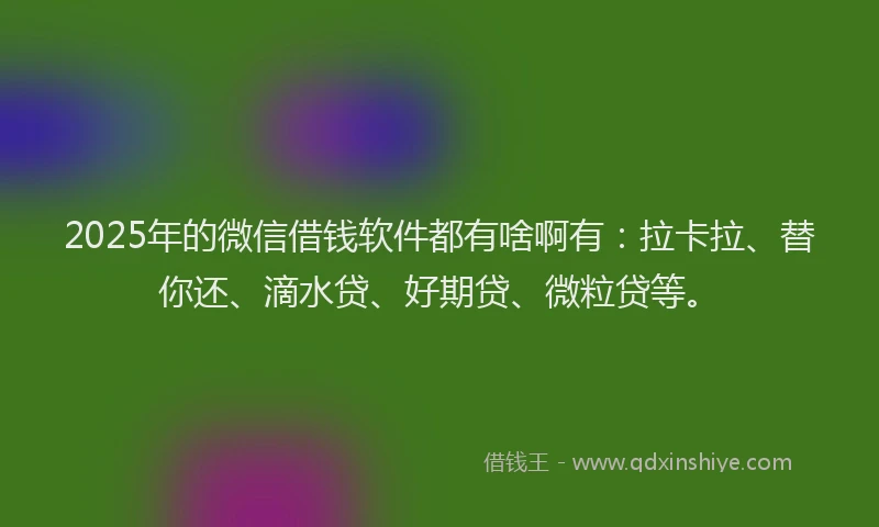 2025年的微信借钱软件都有啥啊有：拉卡拉、替你还、滴水贷、好期贷、微粒贷等。