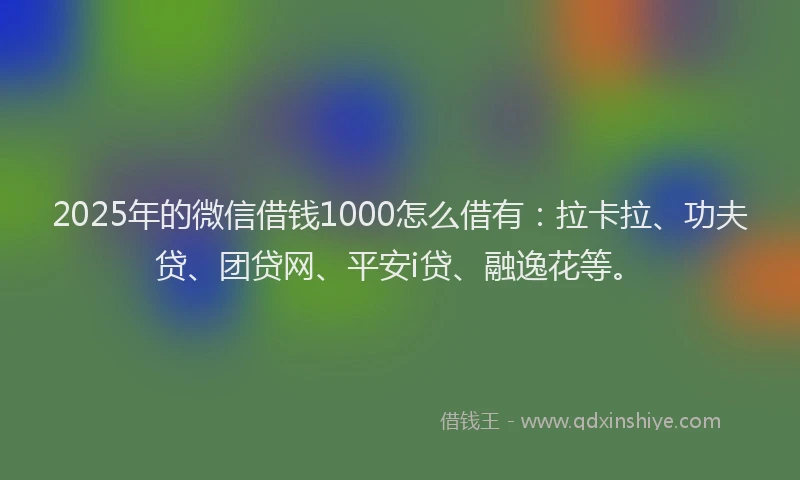 2025年的微信借钱1000怎么借有：拉卡拉、功夫贷、团贷网、平安i贷、融逸花等。