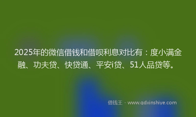 2025年的微信借钱和借呗利息对比有：度小满金融、功夫贷、快贷通、平安i贷、51人品贷等。
