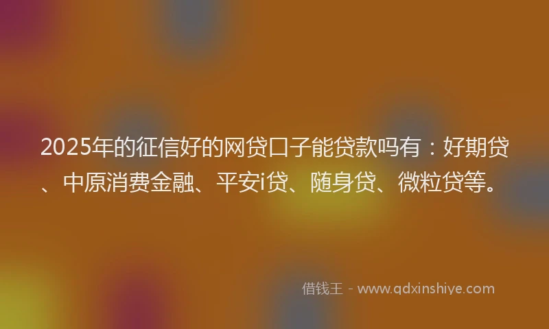 2025年的征信好的网贷口子能贷款吗有：好期贷、中原消费金融、平安i贷、随身贷、微粒贷等。