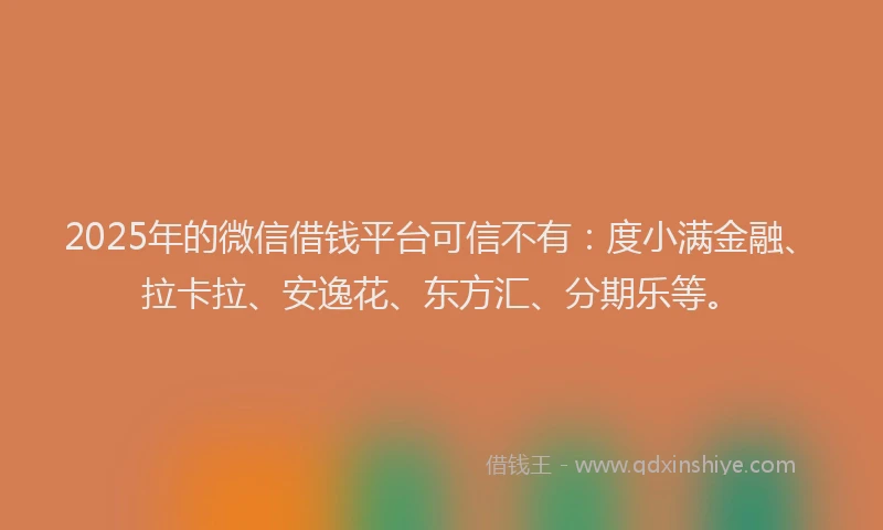 2025年的微信借钱平台可信不有：度小满金融、拉卡拉、安逸花、东方汇、分期乐等。
