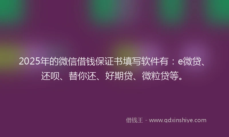 2025年的微信借钱保证书填写软件有：e微贷、还呗、替你还、好期贷、微粒贷等。